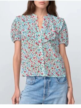 Zara floral print button down puff sleeve top blouse